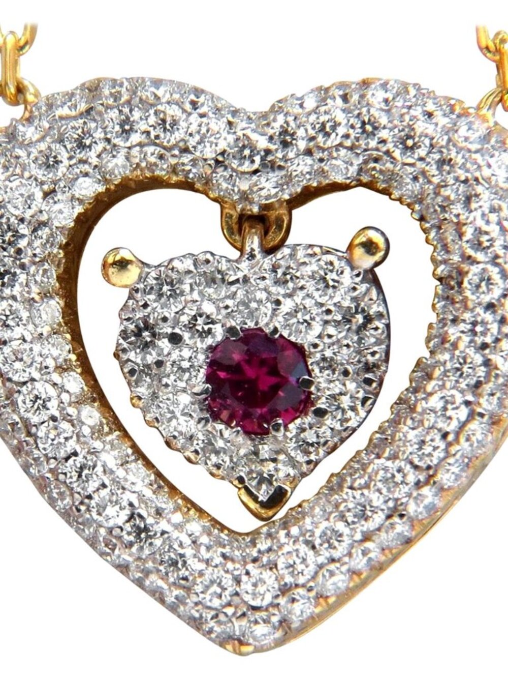 .75ct natural ruby diamonds dangle heart necklace 18kt*